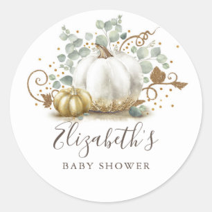 Gold und weiße Kürbis-Fall-Babyparty Runder Aufkleber