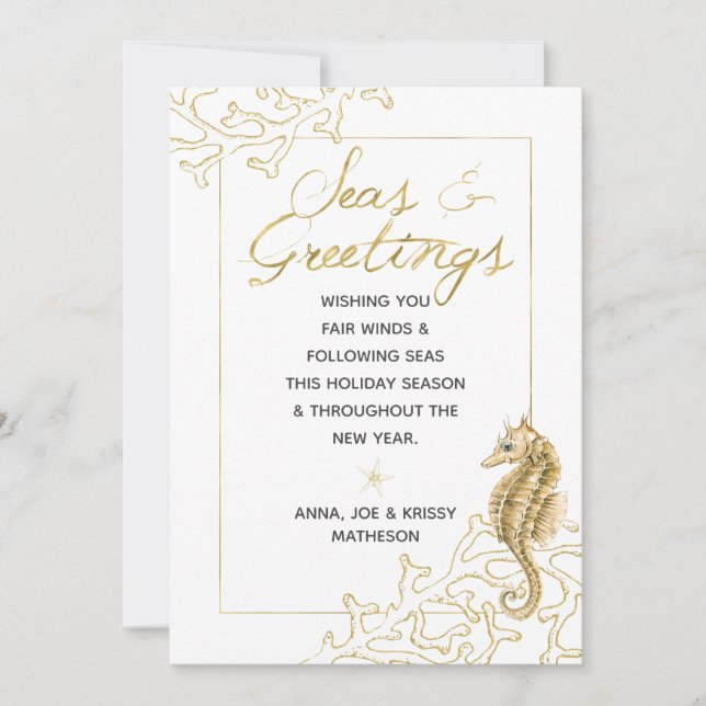 Gold und Weiße Meere & Grüße Schöne Weihnachten (Vorderseite)