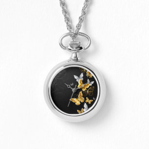 Gold und weiße Schmetterlinge Armbanduhr