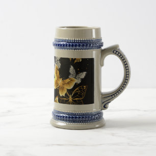 Gold und weiße Schmetterlinge Bierglas