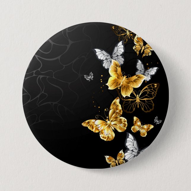 Gold und weiße Schmetterlinge Button (Vorderseite)