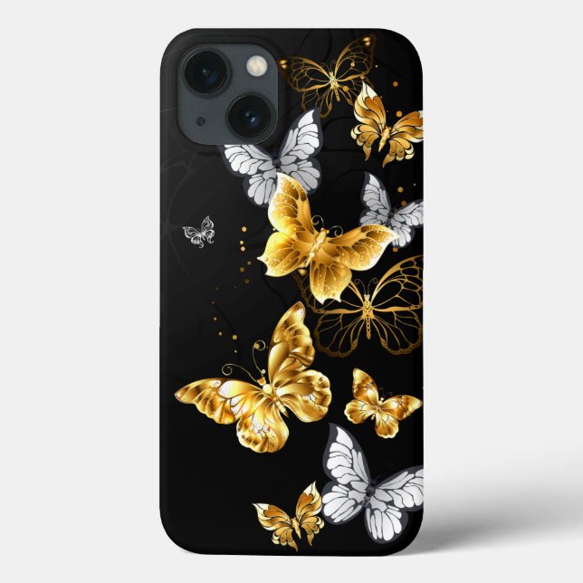 Gold und weiße Schmetterlinge Case-Mate iPhone Hülle (Rückseite)