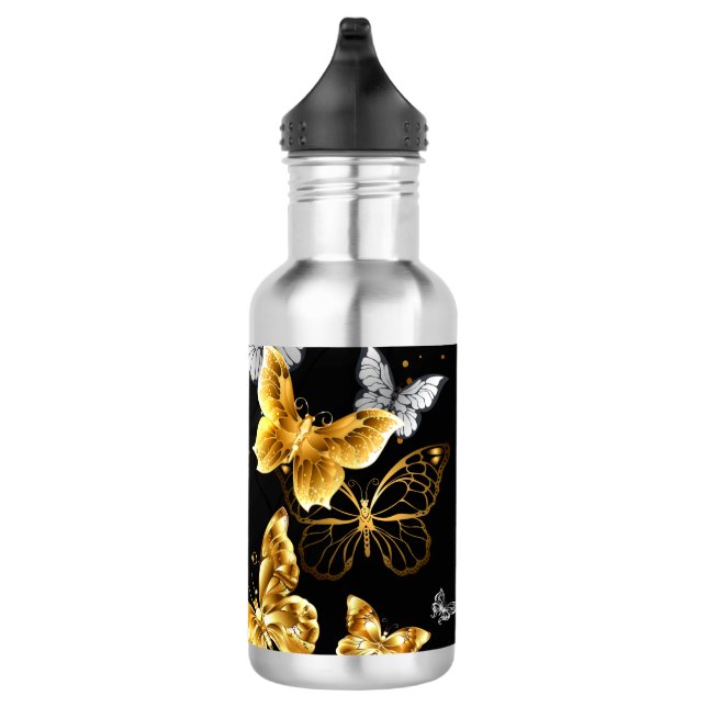 Gold und weiße Schmetterlinge Edelstahlflasche (Rechts)