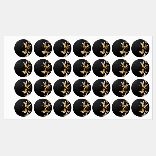 Gold und weiße Schmetterlinge Etiketten (Blatt)