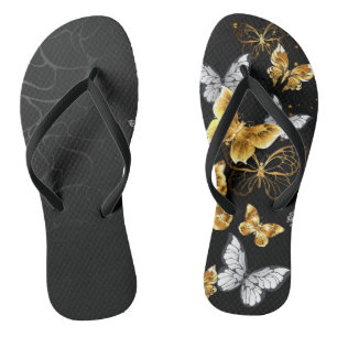 Gold und weiße Schmetterlinge Flip Flops