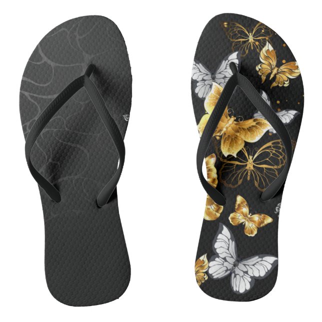 Gold und weiße Schmetterlinge Flip Flops (Fußbett)