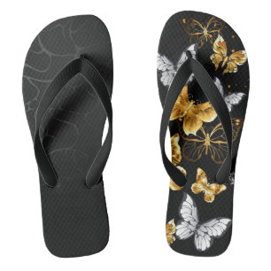 Gold und weiße Schmetterlinge Flip Flops