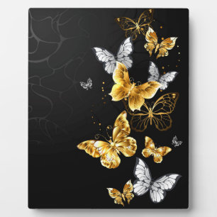 Gold und weiße Schmetterlinge Fotoplatte