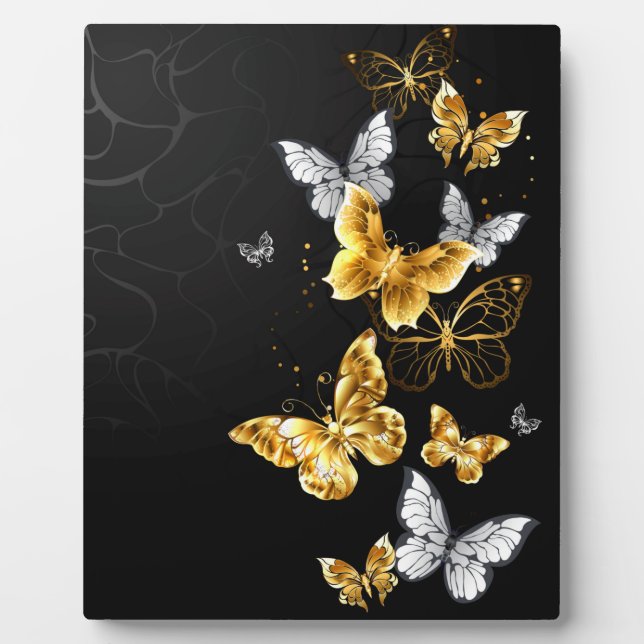 Gold und weiße Schmetterlinge Fotoplatte (Vorderseite)