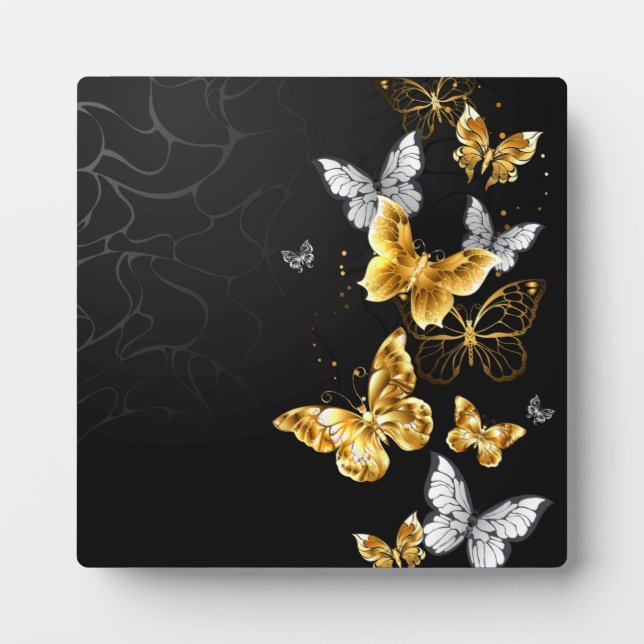 Gold und weiße Schmetterlinge Fotoplatte (Vorderseite)