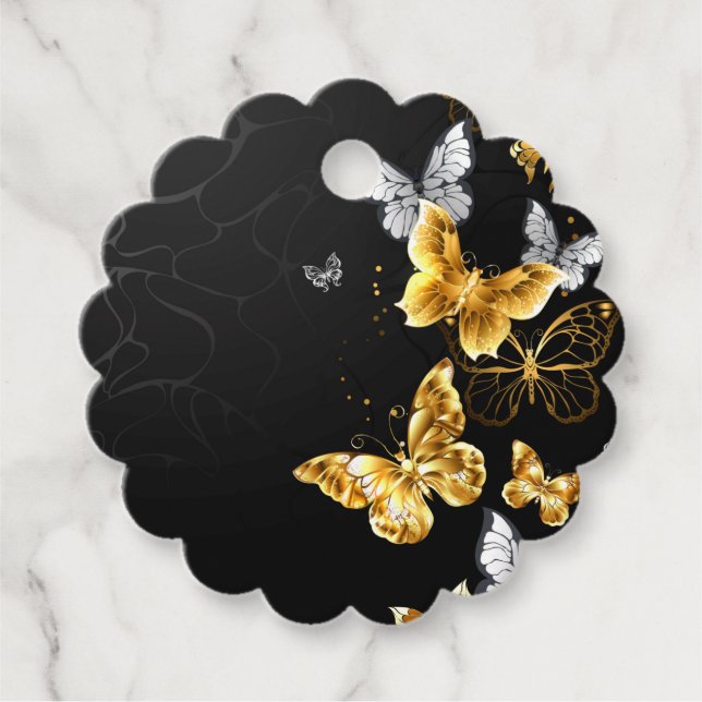 Gold und weiße Schmetterlinge Geschenkanhänger (Vorderseite)