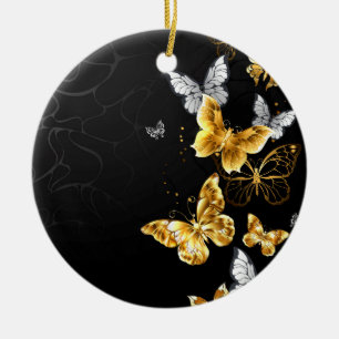 Gold und weiße Schmetterlinge Keramik Ornament