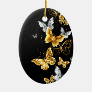 Gold und weiße Schmetterlinge Keramik Ornament
