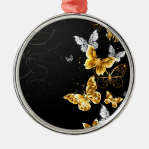 Gold und weiße Schmetterlinge Ornament Aus Metall