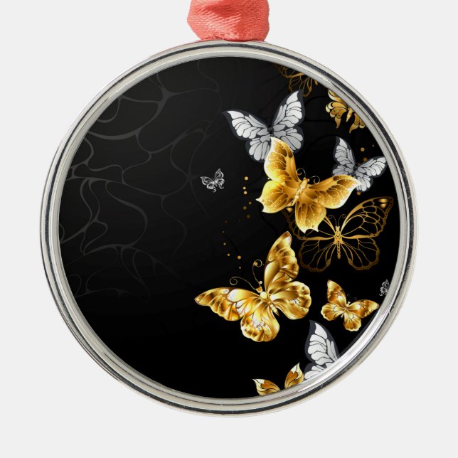 Gold und weiße Schmetterlinge Ornament Aus Metall (Vorne)