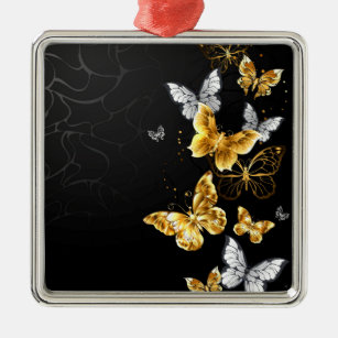 Gold und weiße Schmetterlinge Ornament Aus Metall