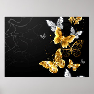Gold und weiße Schmetterlinge Poster