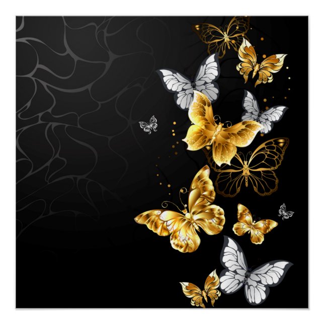 Gold und weiße Schmetterlinge Poster (Vorderseite)