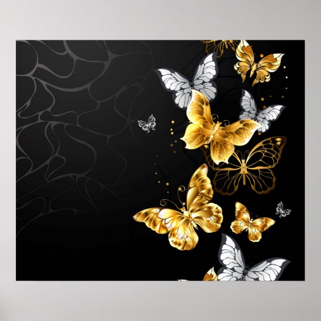Gold und weiße Schmetterlinge Poster (Vorne)