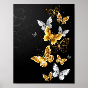 Gold und weiße Schmetterlinge Poster