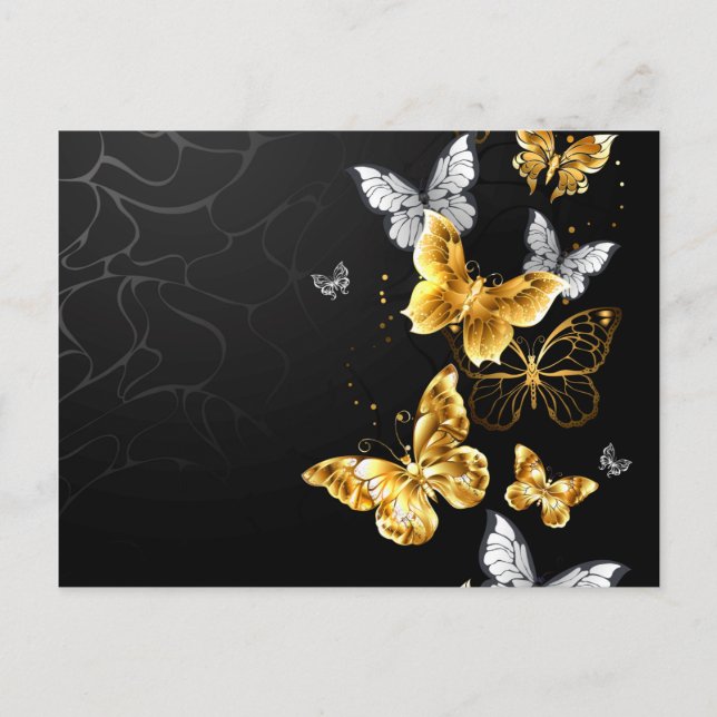 Gold und weiße Schmetterlinge Postkarte (Vorderseite)