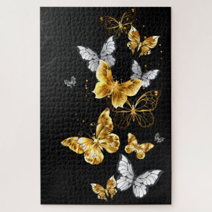 Gold und weiße Schmetterlinge Puzzle