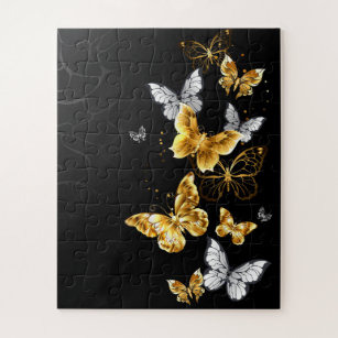 Gold und weiße Schmetterlinge Puzzle