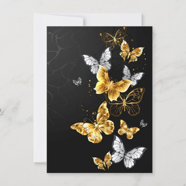 Gold und weiße Schmetterlinge Save The Date (Vorderseite)