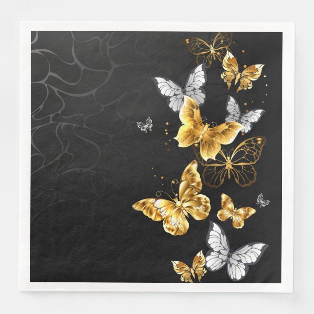 Gold und weiße Schmetterlinge Serviette (Vorderseite)