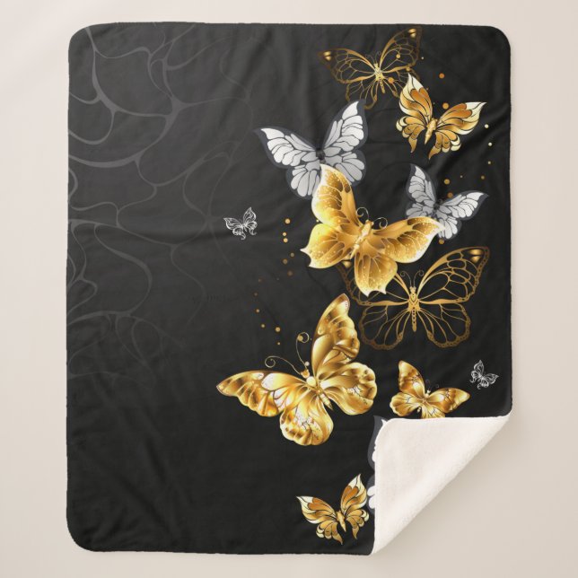 Gold und weiße Schmetterlinge Sherpadecke (Vorderseite)