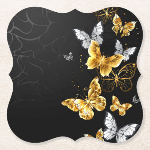 Gold und weiße Schmetterlinge Untersetzer