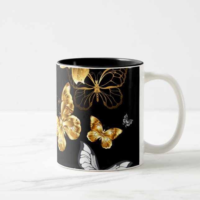 Gold und weiße Schmetterlinge Zweifarbige Tasse (Rechts)