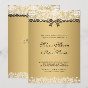 Gold- und weiße Spitzenhochzeit Einladung