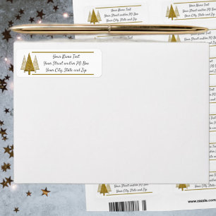 Gold- und weiße Weihnachtsbäume Etikett