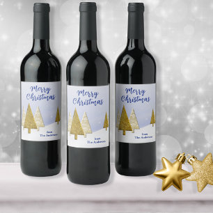 Gold und weiße Weihnachtsbaumen Weinetikett