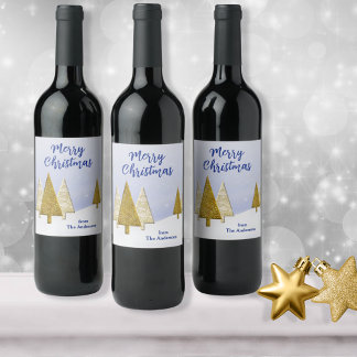 Gold und weiße Weihnachtsbaumen Weinetikett