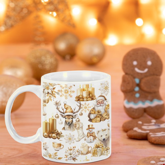 Gold und weiße Weihnachtssymbole Kaffeetasse (Von Creator hochgeladen)