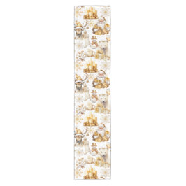 Gold und weiße Weihnachtssymbole Kurzer Tischläufer