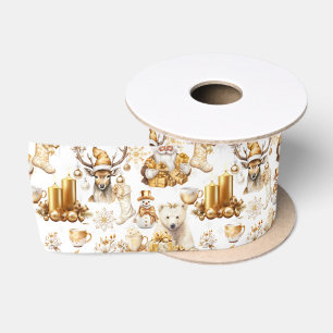 Gold und weiße Weihnachtssymbole Satinband