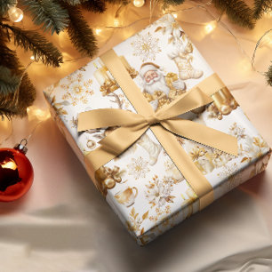 Gold und weiße Weihnachtssymbole Umschlagpapier Geschenkpapier