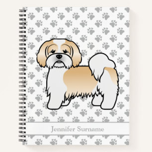 Gold- und Weißer Lhasa Apso Cartoon-Hund & Name Notizbuch