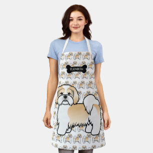 Gold- und Weißer Lhasa Apso Cartoon-Hund & Name Schürze