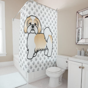 Gold- und weißer Lhasa Apso süßer Cartoon-Hund Duschvorhang