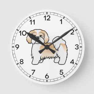 Gold- und weißer Lhasa Apso süßer Cartoon-Hund Runde Wanduhr