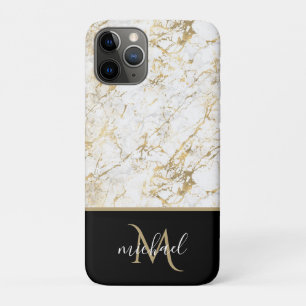 Gold- und weißer Marmor mit schwarzem Monogramm Lu Case-Mate iPhone Hülle