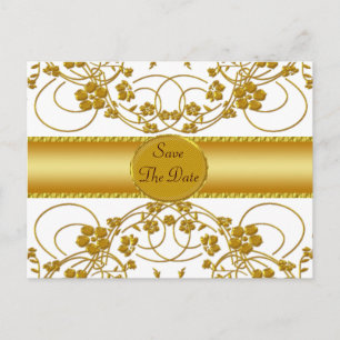 Gold- und weißes florales Hochzeitsmonogramm Ankündigungspostkarte
