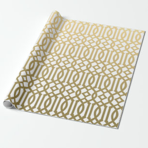 Gold und weißes modernes Gitter-Muster Geschenkpapier