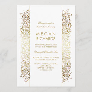 Gold und weißes Vintages Chic-mit BlumenBrautparty Einladung