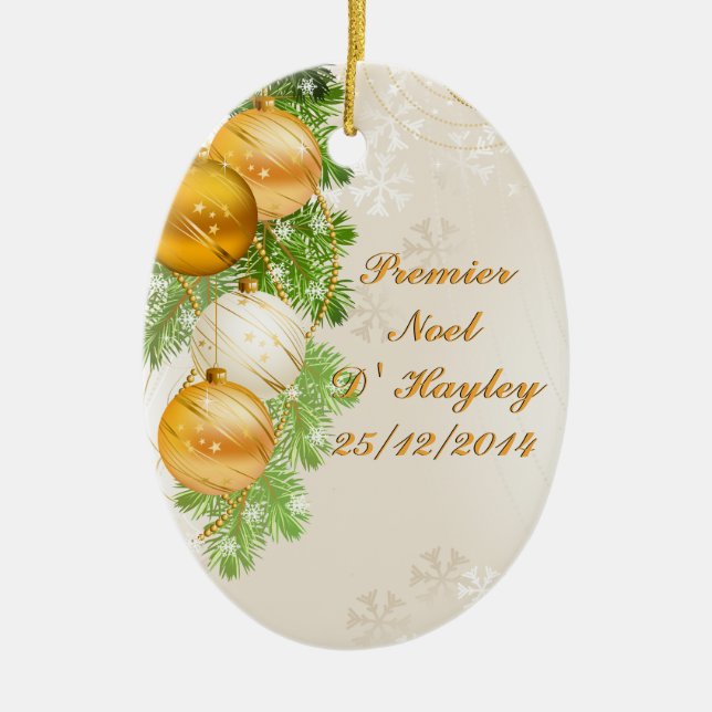 Gold-und weißes Weihnachtsbälle Keramik Ornament (Vorne)