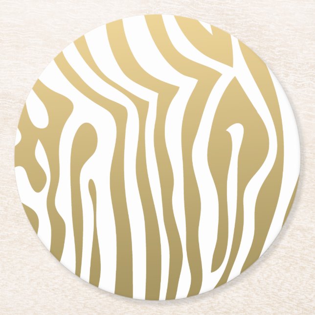 Gold und weißes Zebra-Streifen-Muster Runder Pappuntersetzer (Vorderseite)